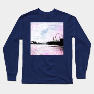 Pink Grunge Santa Monica Pier Long Sleeve T-Shirt